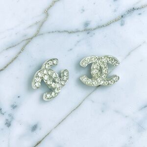 Luxury Silver Rhinestone Upcycled Button Earring 19mm